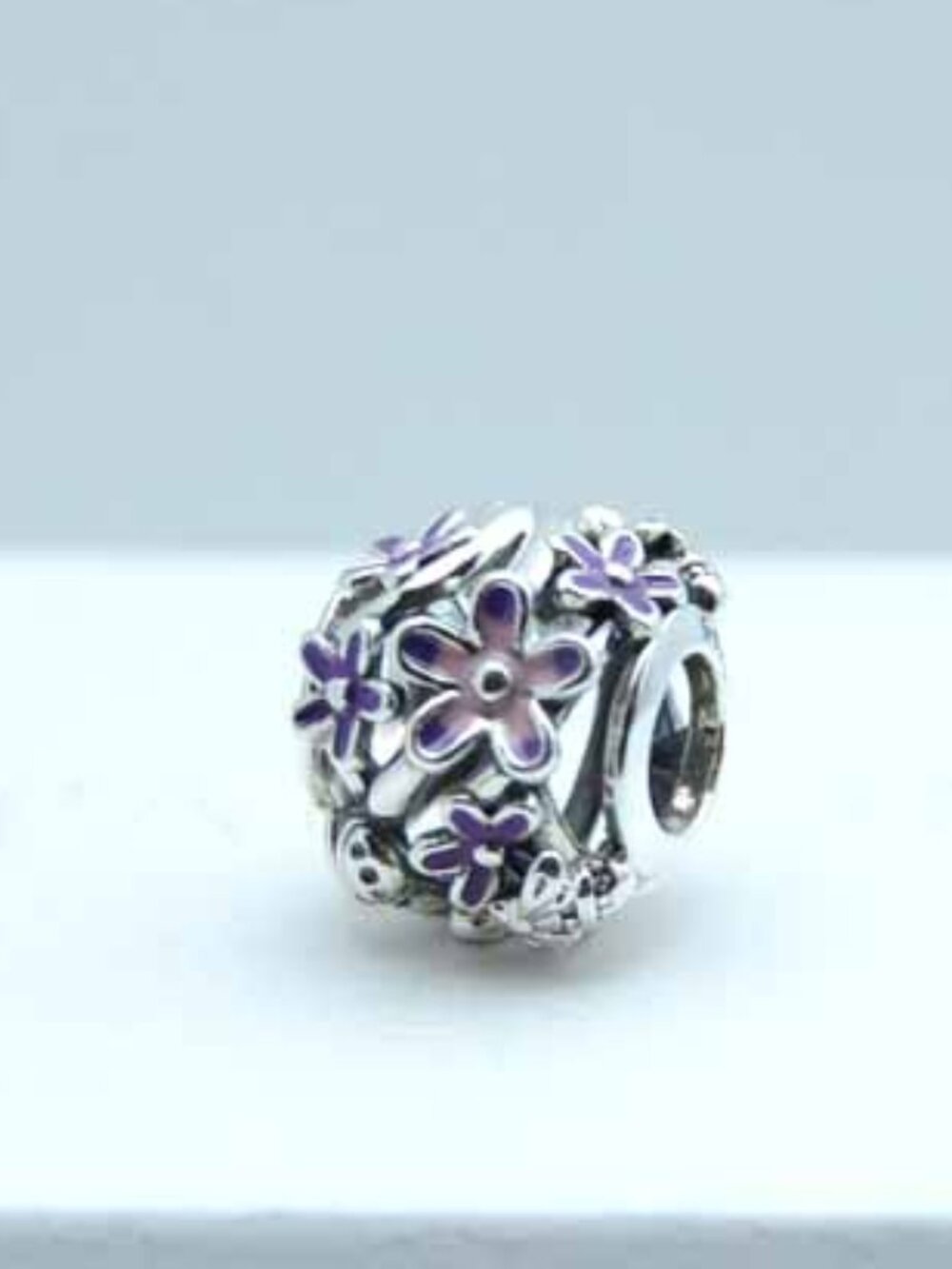 Pandora Openwork Purple Daisy Bead Charm S925 Silver Bracelet Pendant Jewelry - Picture 3 of 5